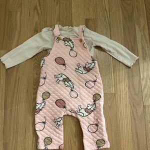 Winnie the Pooh Pink Ballon Quilted Overalls and Long Sleeve Shirt